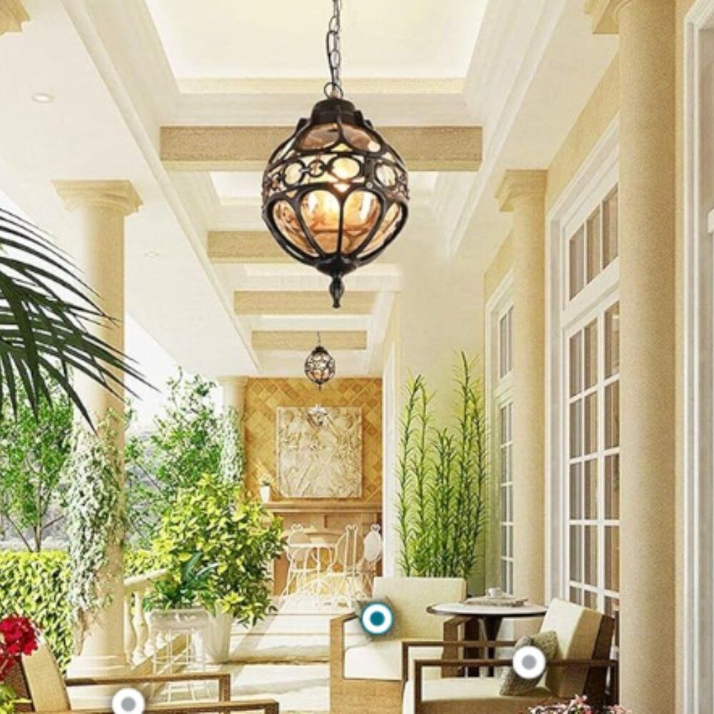 Loft Tea‎ Glass Metal Globe Sphere Courtyard Ceiling Pendant Light
